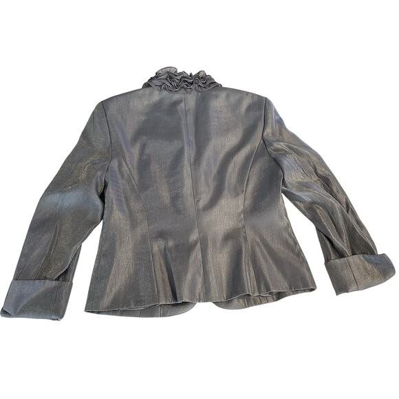 Vtg Adrianne Papell Jacket Silver Shimmer Ruffle Elegant Holiday Essential Sz 14 - Picture 2 of 7